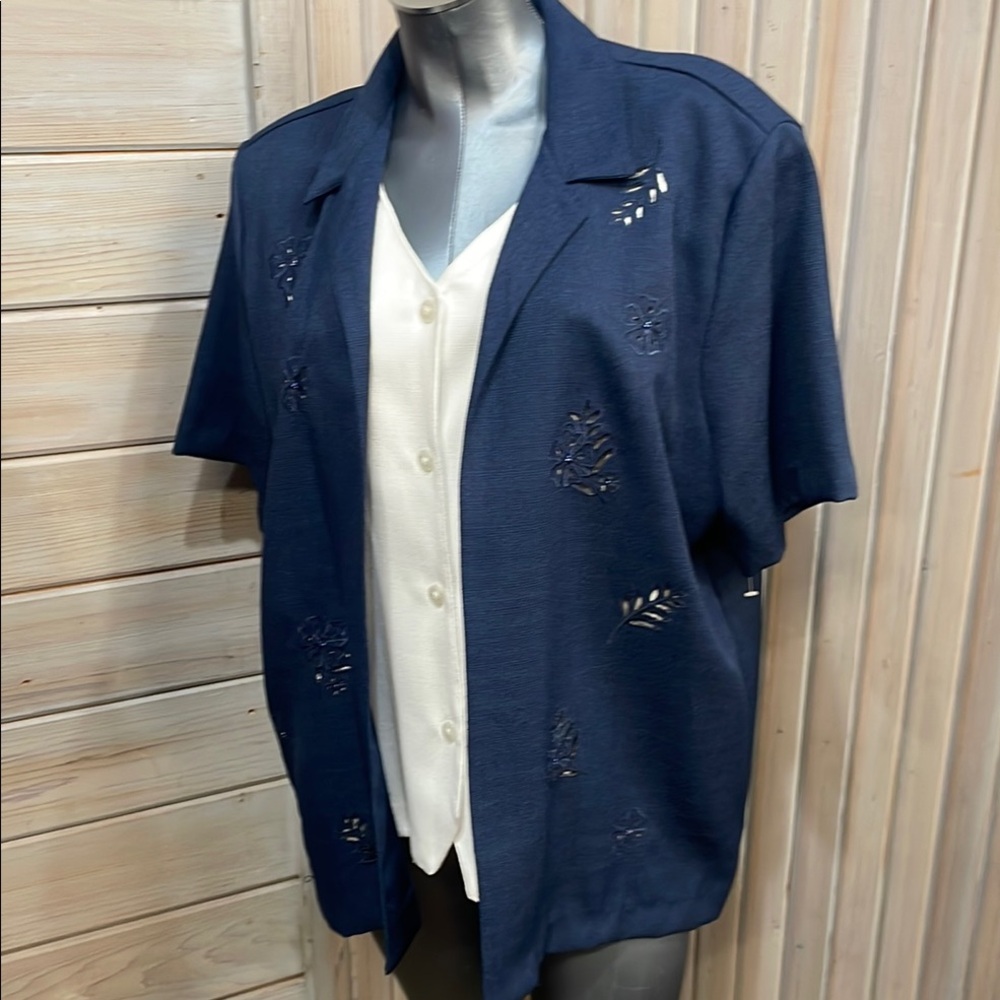 Alfred Dunner Blue Oversized Button Down Shirt